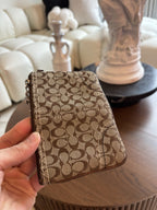 COACH Designer Tan Brown Signature Wristlet Zip Pouch Wallet Leather (org $75)