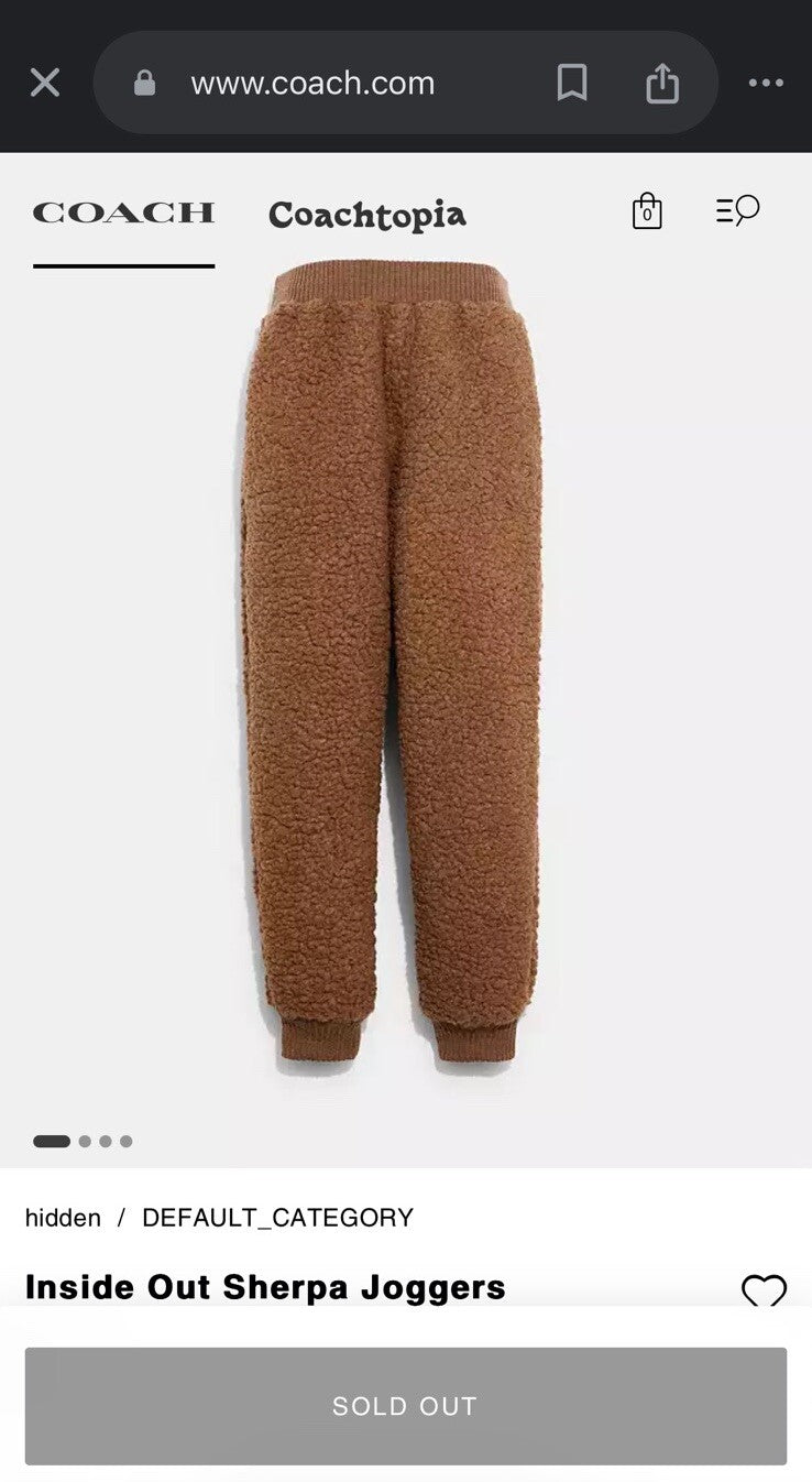 COACH Real Shearling Sherpa Joggers Sweat Pant Rare HoneyBrown Size M (org $450)