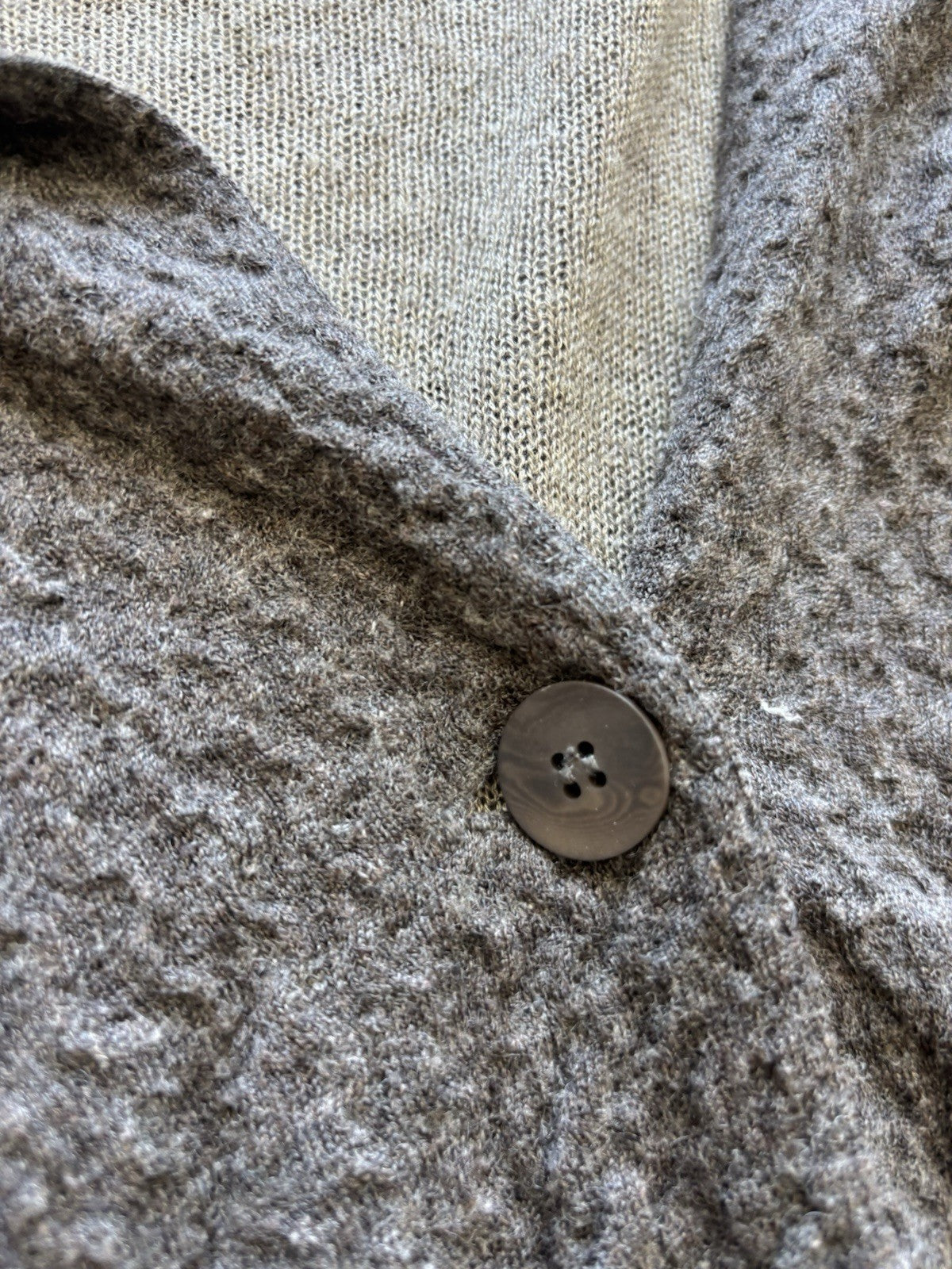 EILEEN FISHER Textured Wool Blend Cardigan Medium Taupe Gray Button-Up Sweater