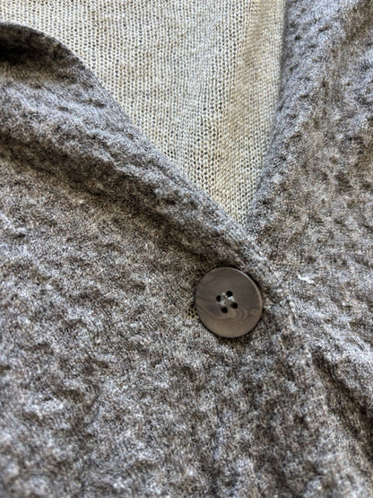 EILEEN FISHER Textured Wool Blend Cardigan Medium Taupe Gray Button-Up Sweater