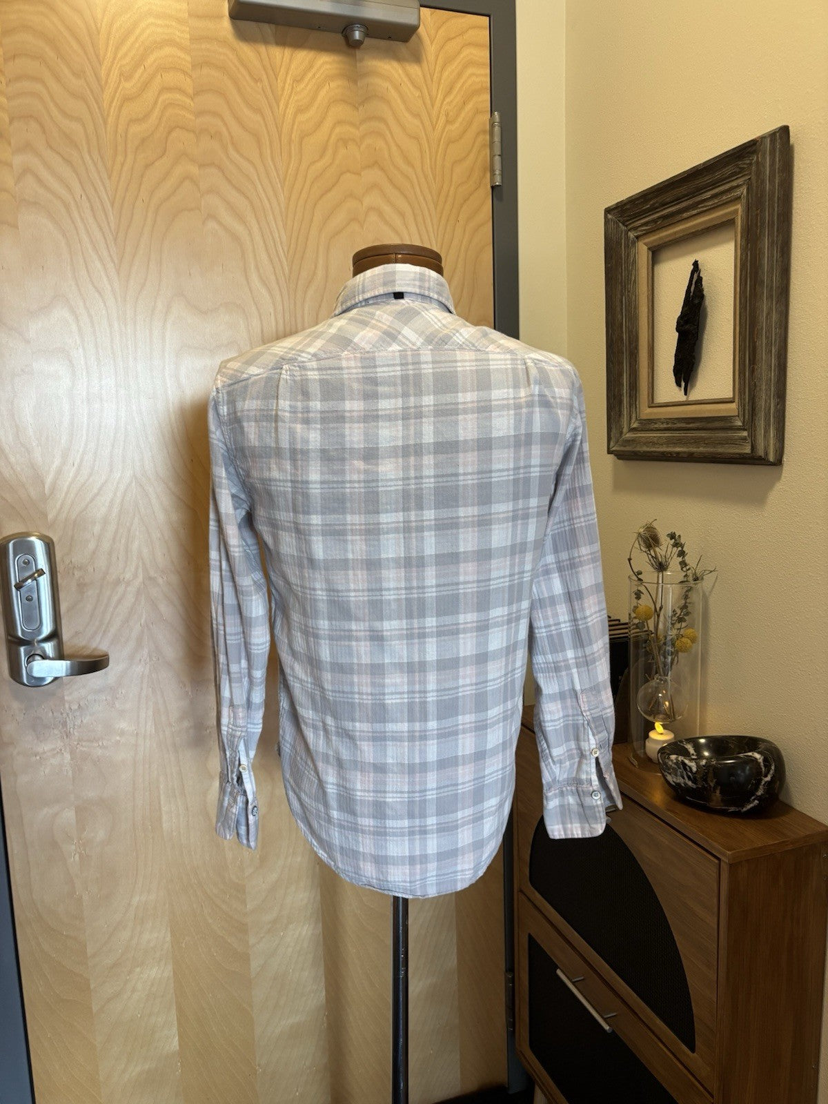 RAG & BONE New York Plaid Button-Down Shirt Pocket Gray Pink/White Cotton Small