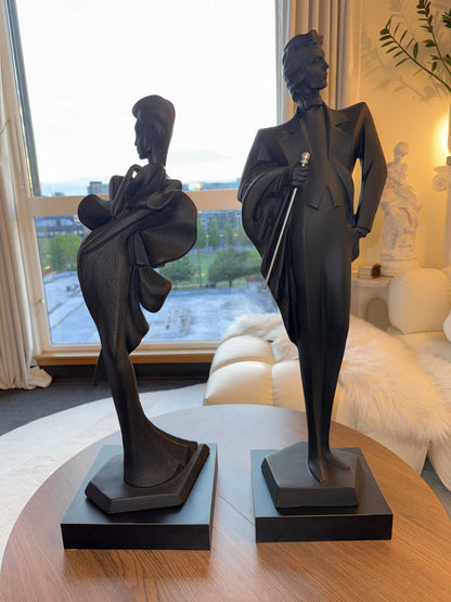 VINTAGE 1989 Austin Productions Statue Pair Alexsander Danel Art Deco Black- 31”