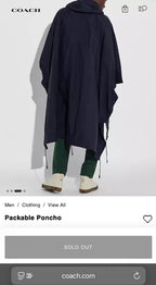 NWT Men COACH Runway Coat Poncho & Travel Bag Set Black/ Navy Size L (org $795)