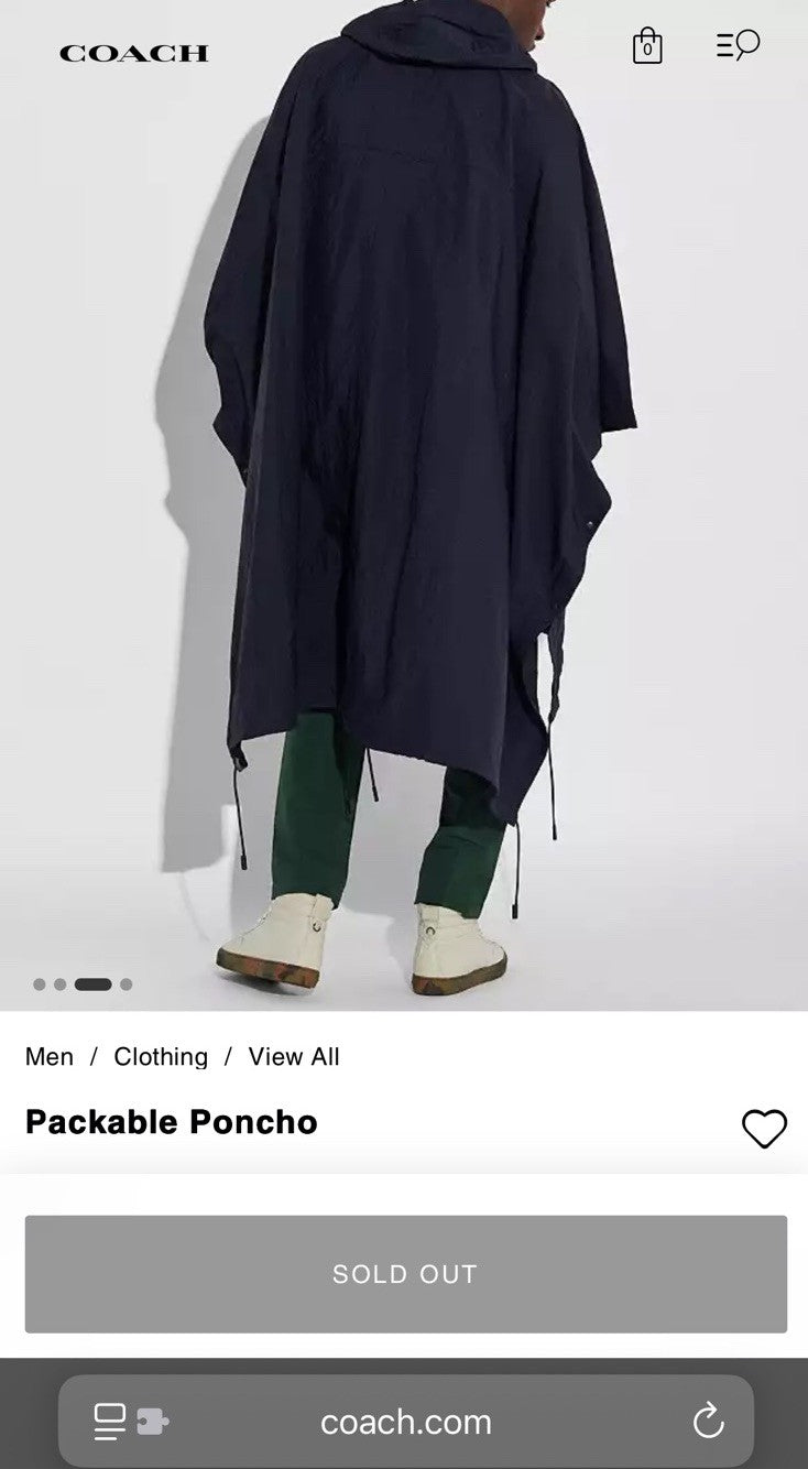 NWT Men COACH Runway Coat Poncho & Travel Bag Set Black/ Navy Size L (org $795)