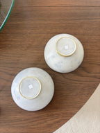 MARBLE Stone Set of 2 Carved Pinch Bowl For Herbs Or Spices 4" White / Gold Trim