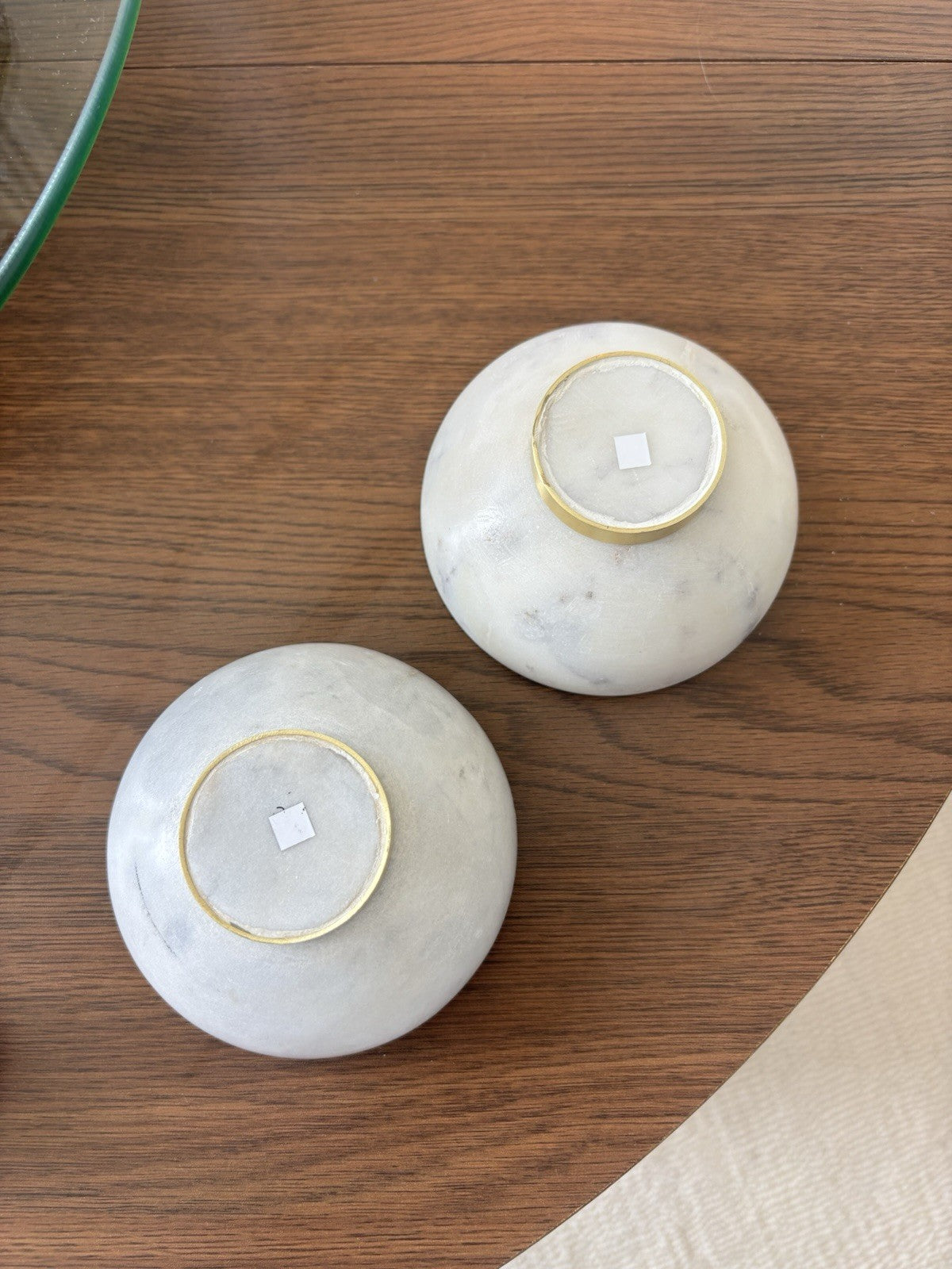 MARBLE Stone Set of 2 Carved Pinch Bowl For Herbs Or Spices 4" White / Gold Trim