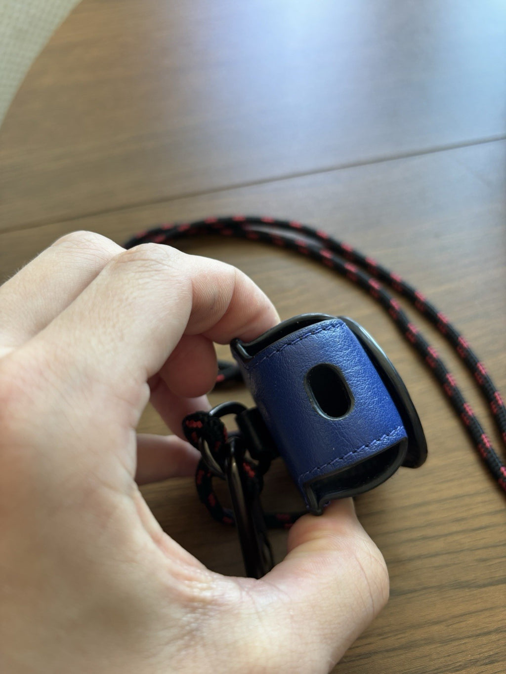 COACH Designer Leather Earbud AirPod Case Detachable Lanyard Blue Red (org $95)