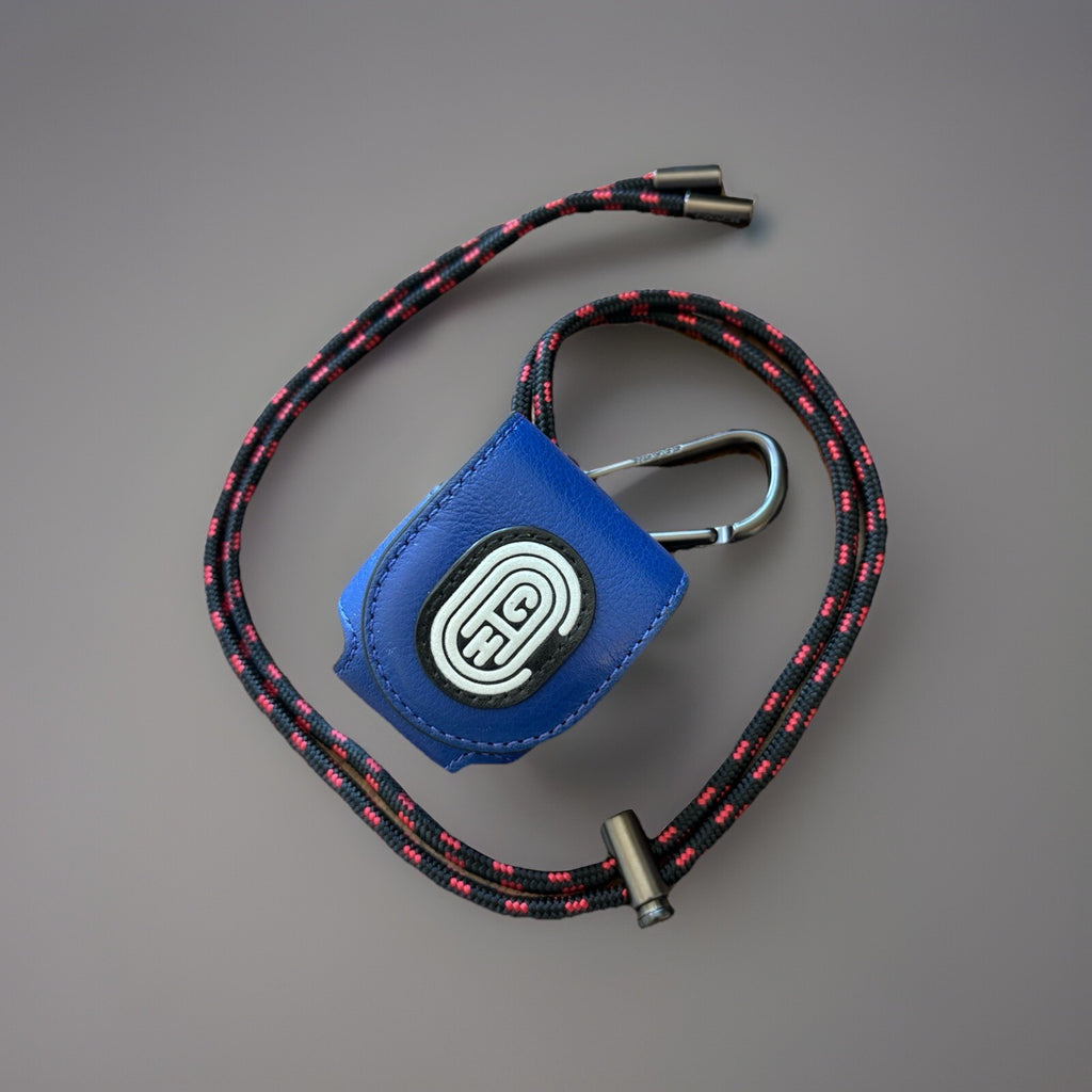 COACH Designer Leather Earbud AirPod Case Detachable Lanyard Blue Red (org $95)