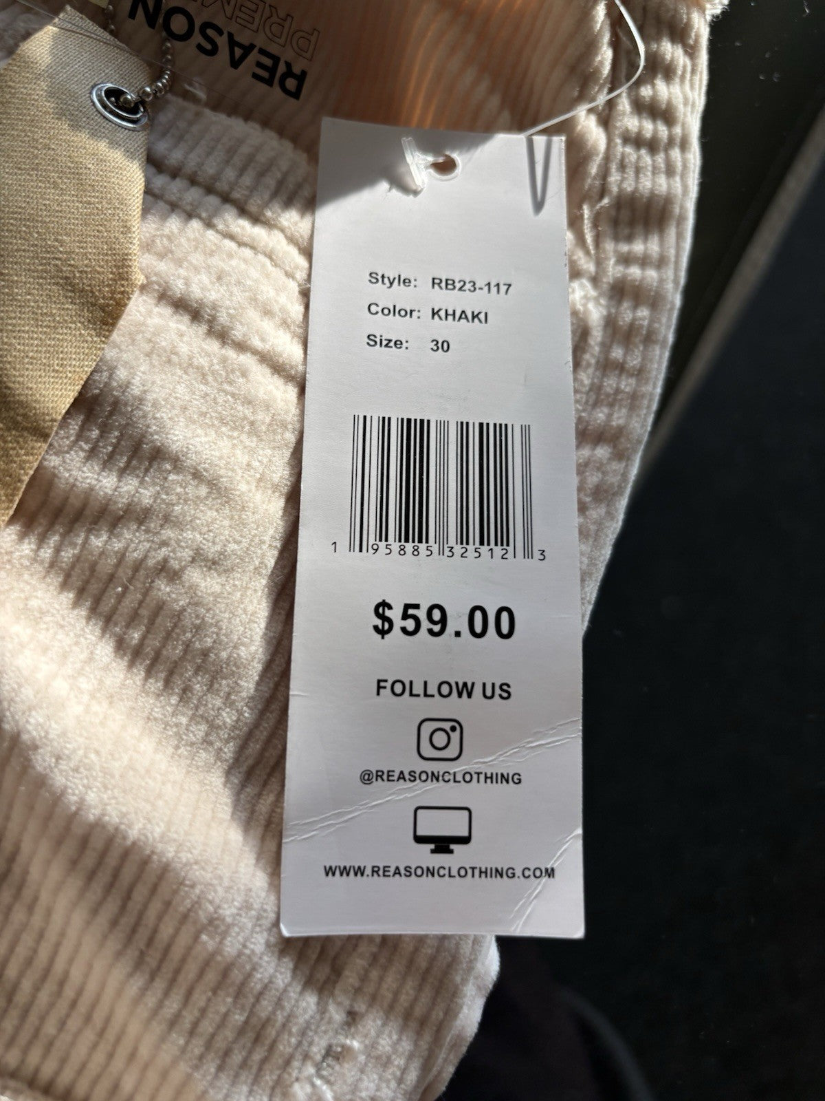 NWT REASON Mens Beige Distressed Pocket Premium Denim Straight Fit Jeans Size 30