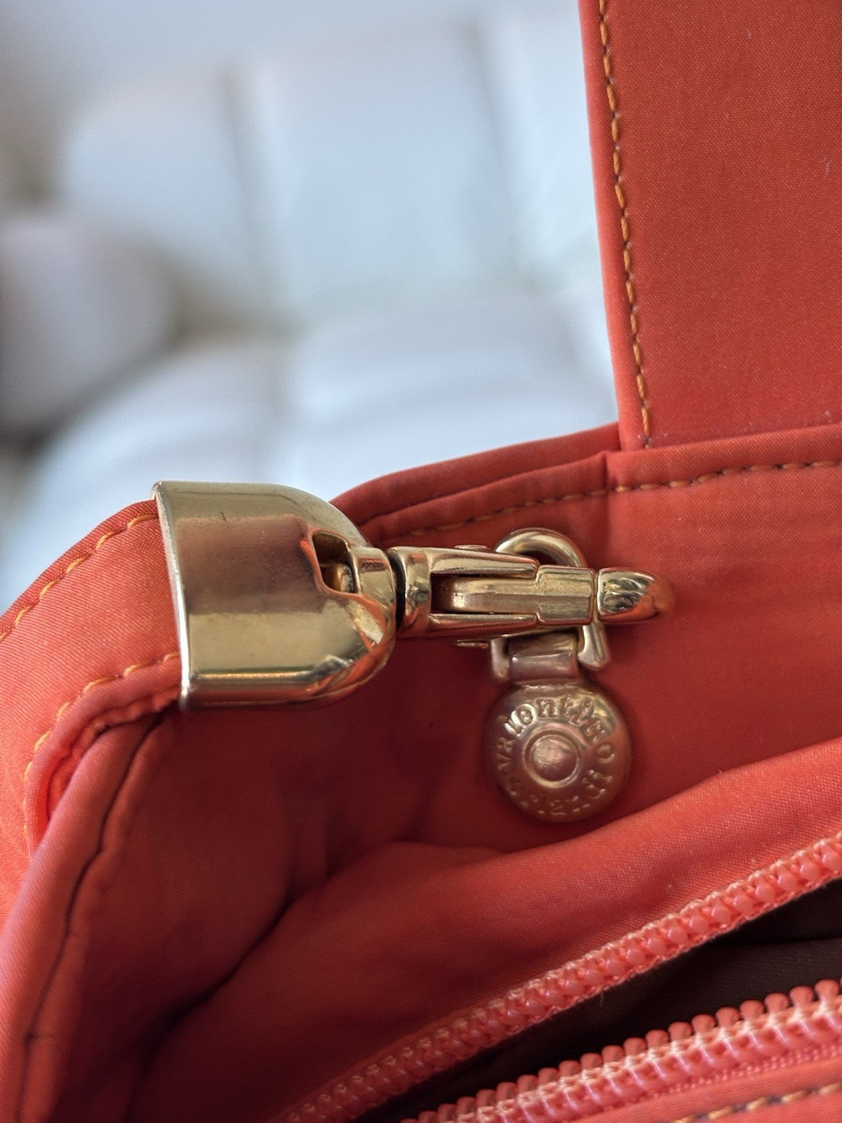 VALENTINO “Orlandi” Orange Quilted Nylon Handbag Gold Charm Italy (org $595.00)