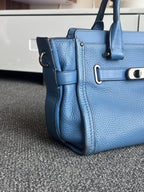 COACH Swagger 27 Pebble Leather Satchel Bag Electric Blue Top Handles (org $395)