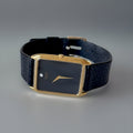 SEIKO Vintage Real Diamond Watch Black/Gold Mens 18mm Leather Snake Adjustable