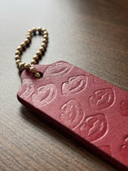 COACH Designer Kiss Lips Red Gloss Hanging Leather Bag Tag Charm Fob Gold Chain