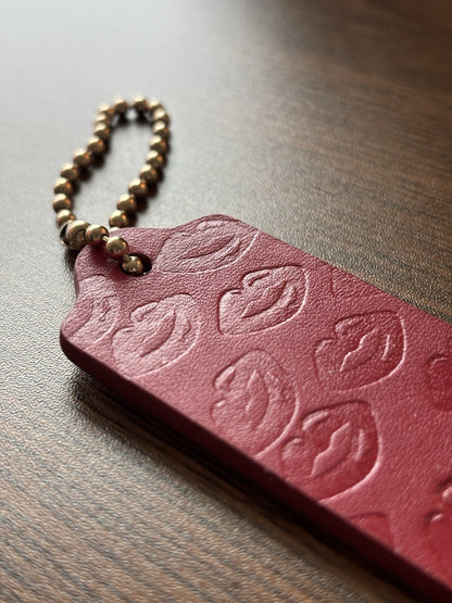 COACH Designer Kiss Lips Red Gloss Hanging Leather Bag Tag Charm Fob Gold Chain