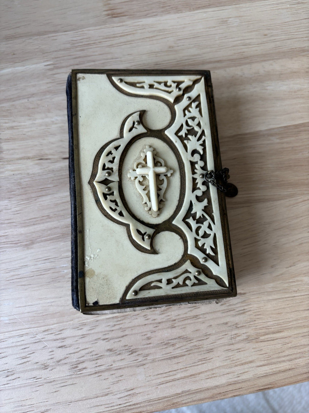 Antique 1875 Czech Bohemian Catholic Prayer Book  Hardcover Leather Brass Clasp
