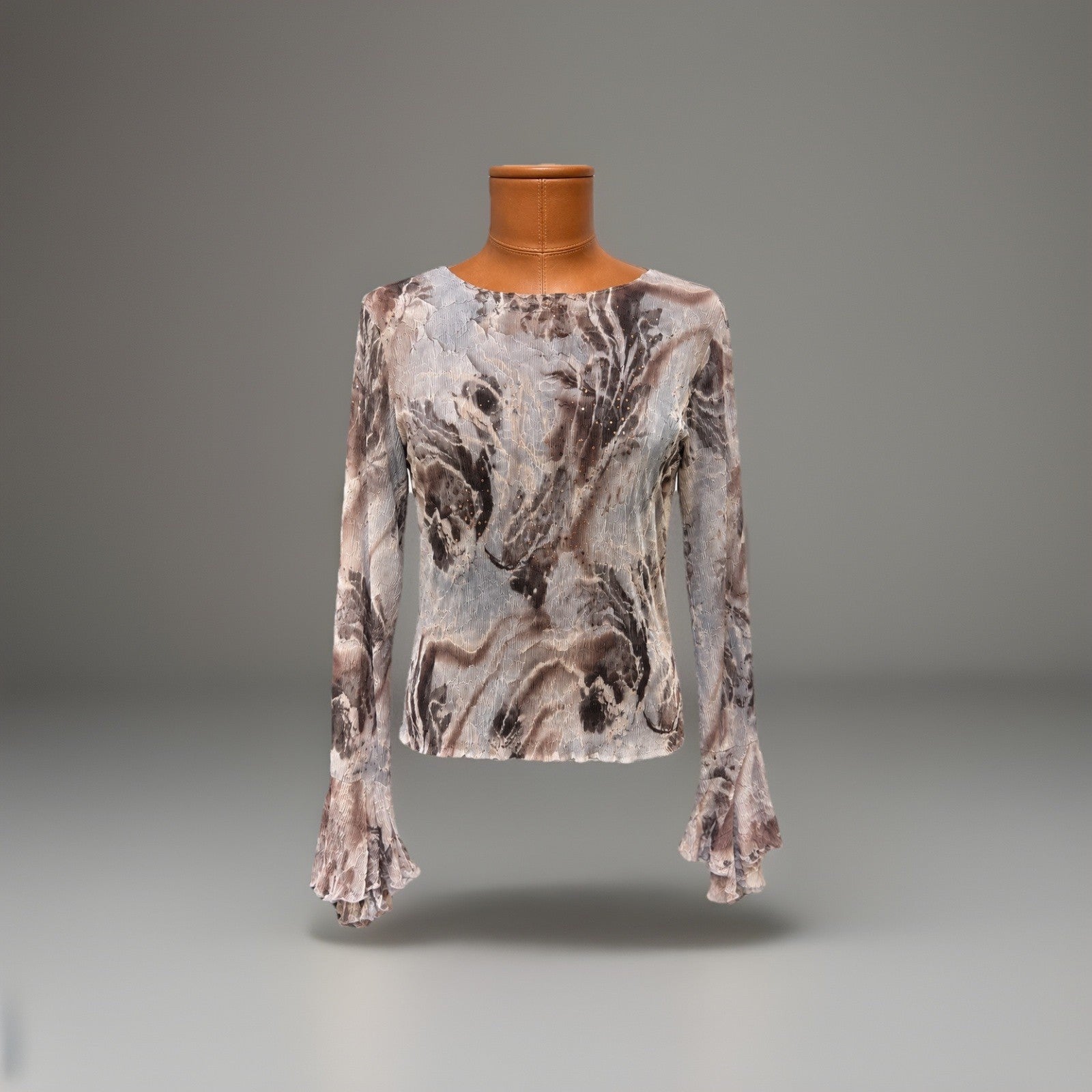 ALBERTO MAKALI Vintage Y2K Top Multi Color Abstract Art Floral Sequin Size Large