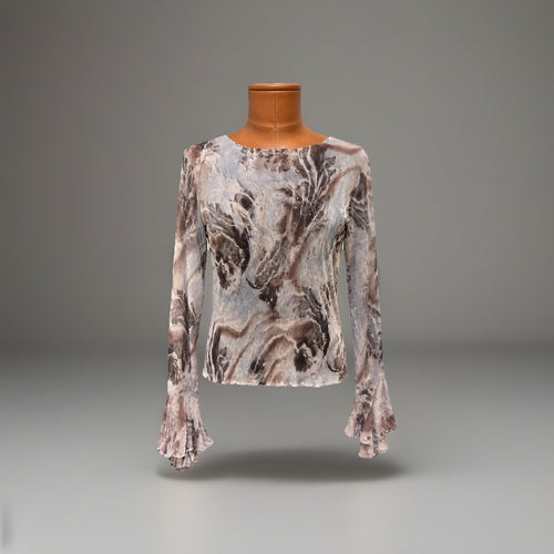 ALBERTO MAKALI Vintage Y2K Top Multi Color Abstract Art Floral Sequin Size Large