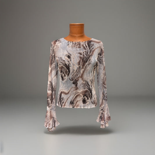 ALBERTO MAKALI Vintage Y2K Top Multi Color Abstract Art Floral Sequin Size Large