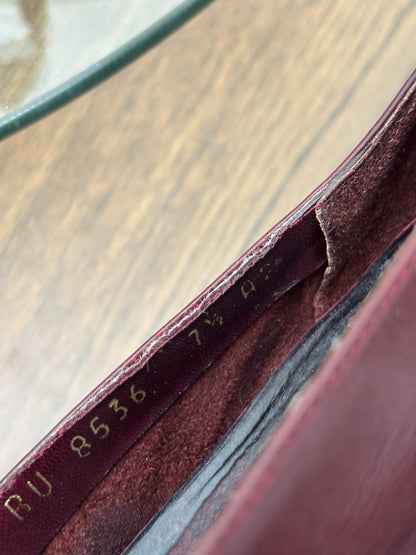 SALVATORE FERRAGAMO Vintage Italy Leather Maroon Bow Pumps Shoes 7.5 AA Narrow