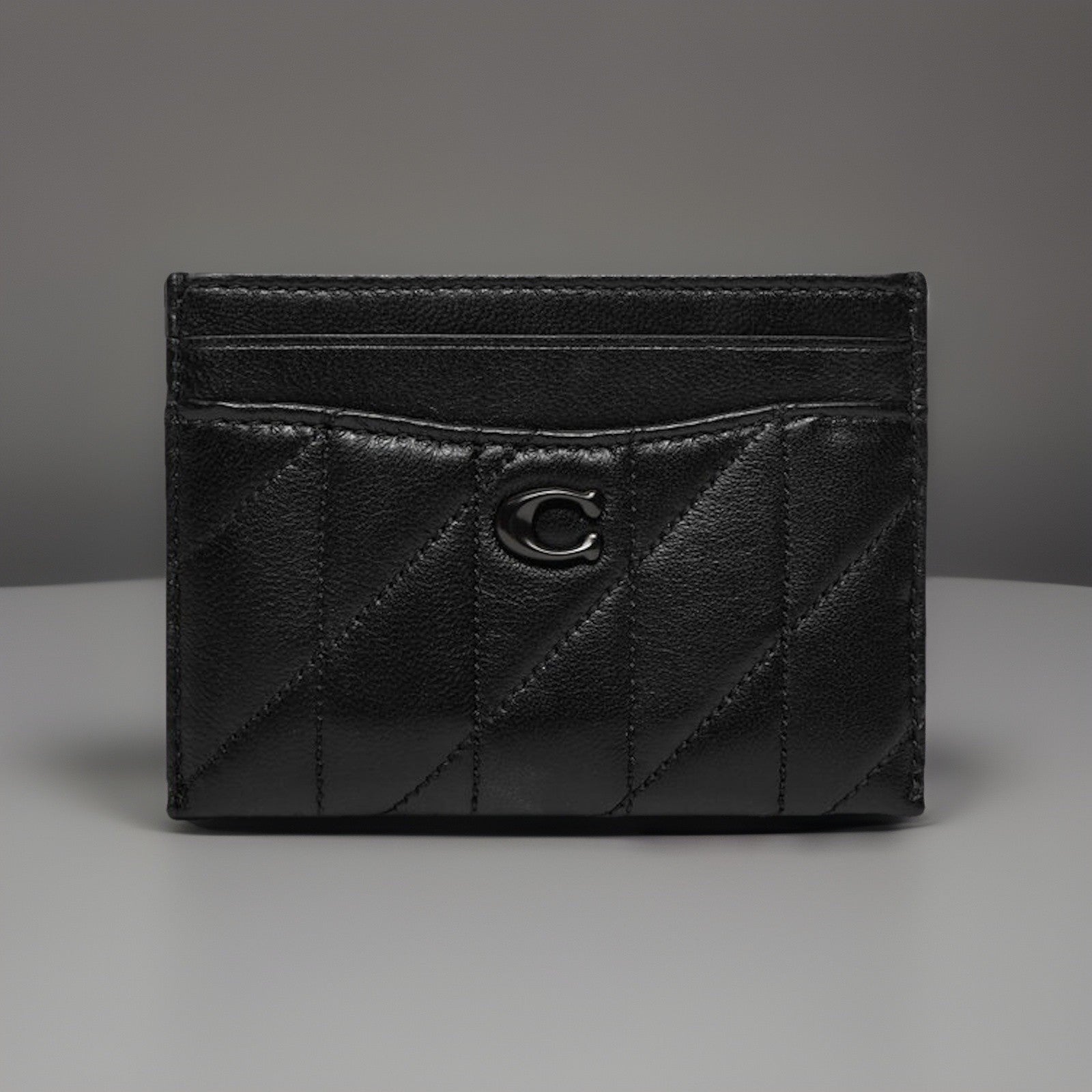 LIMITED EDITION Coach Quilted Pillow Leather Card Case Wallet Black Gunmetal