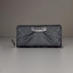 COACH Accordion Zip Wallet Metallc Gray Leather Signature Jacquard (org $198)