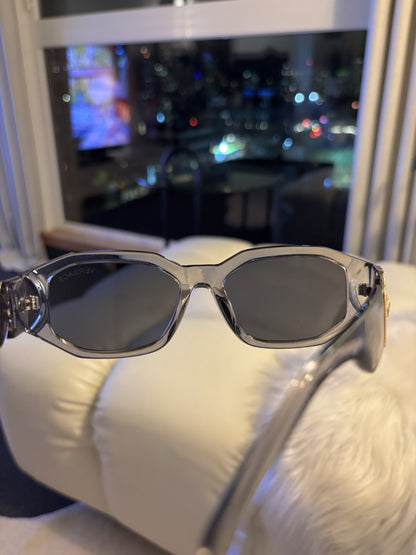 VERSACE Designer Transparent Sunglasses Grey Square Mirror VE 4361 (org $380)