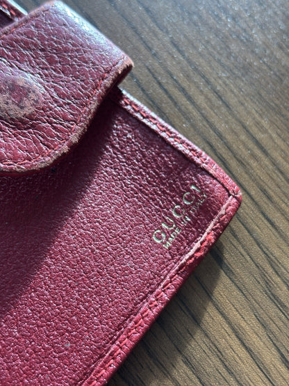 GUCCI Authentic Vintage Red  Leather Bifold Wallet With Button Made In Italy