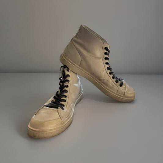 Men COACH Brand Distressed C214 Leather Ivory High Top Sneaker Sz 11 (org $350)