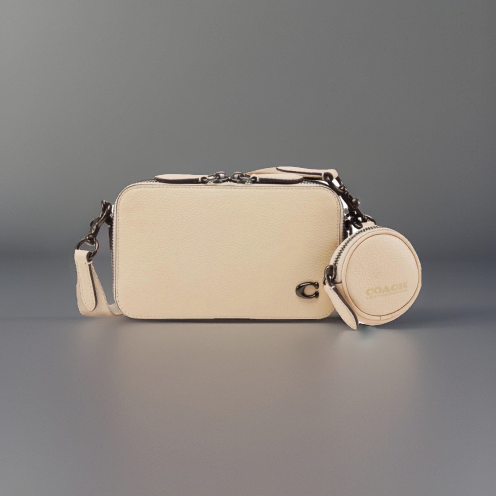 COACH Pebble Leather Charter Slim Crossbody Zip Bag Ivory/Cream Black (org $295)