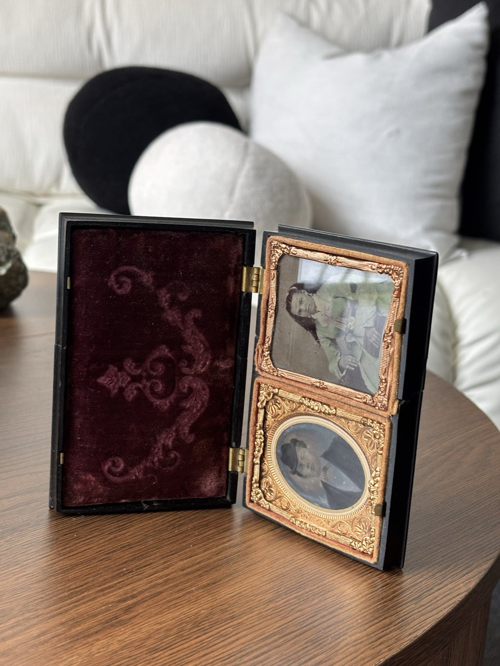 1850s Antique Victorian Double Portrait Union Case Civil War Daguerreotype Photo