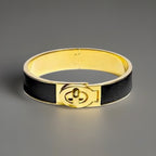 COACH 2006 Black Saffiano Leather Gold Turnlock Bangle Bracelet Hinged Vintage