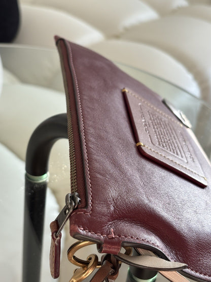 Custom COACH Create Skull Pins On Rogue Wristlet Burgundy Leather Medium Zip Top