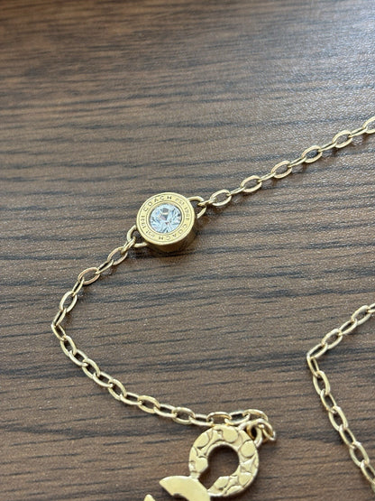 Great COACH Vintage Signature C Gold Plated Crystal Mix Chain Logo Long Necklace