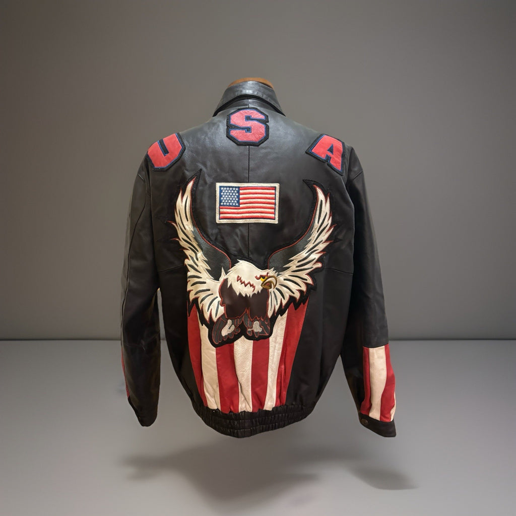 OSCAR PIEL 1980 Designer Leather Biker Bomber Jacket Vintage Eagle USA(org $350)