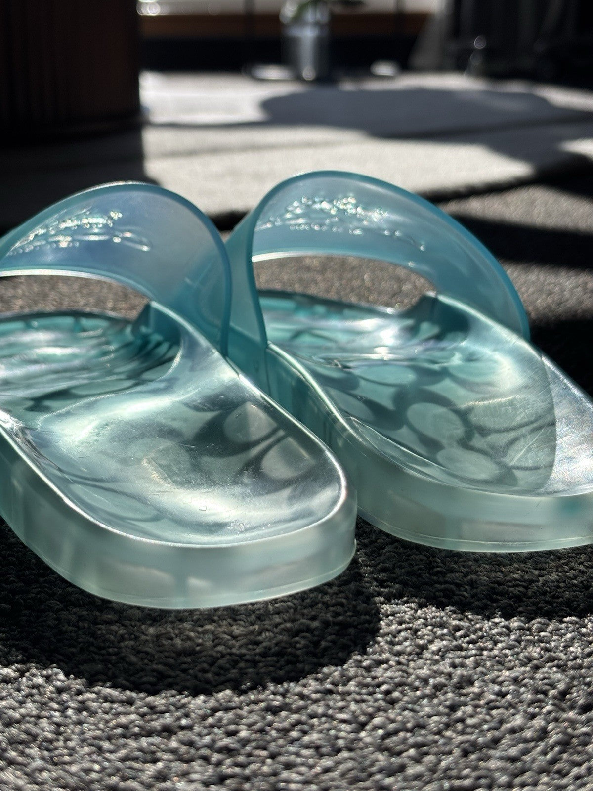 Designer COACH Ulyssa Clear Blue Rubber Jelly Slide Sandal Women Sz 7 (org $125)
