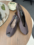 VANELI Brown Suede Leather Wedge Sandals Peep Toe Leather Heels Women Size 8.5 M