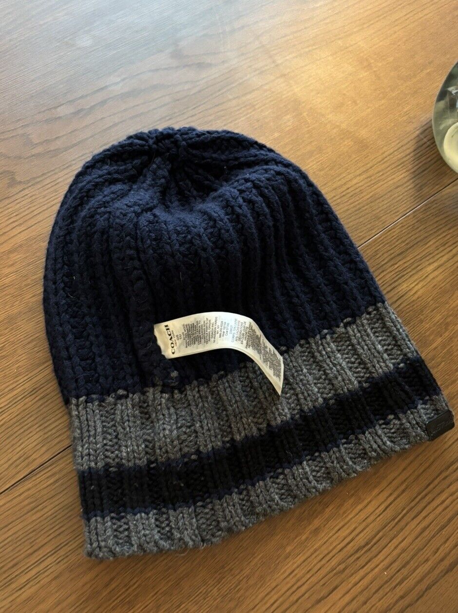 NEW Coach Brand Wool Cashmere Beanie Hat Cap Black, Gray, Navy designer ($150)