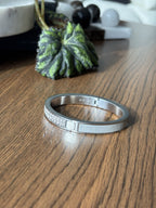 SWAROVSKI “Intervalle” Signed Crystal Leather Bangle Thin Silver Hinged Bracelet