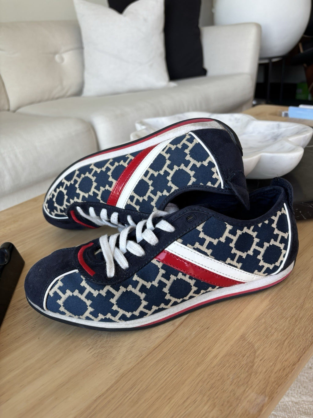 TOMMY HILFIGER 1999 Blue/White/Red Retro Suede H Logo Sneakers Shoes Women 7