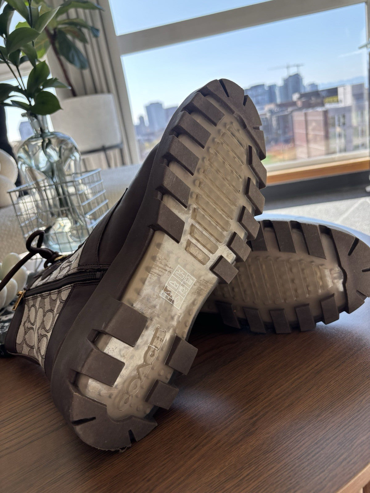 COACH Citysole Boots Men Sz 10.5 Brown Combat Leather Signature Logo (org $350)