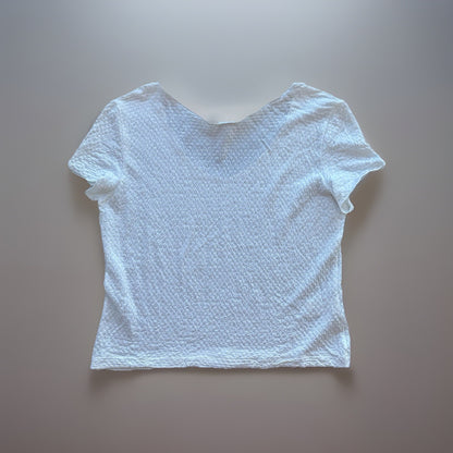 ARMANI Collezioni Italy White Textured V Neck Top Size 14 Stretch Knit Blouse