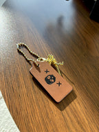 COACH Designer Gold Rexy Charm + Skull Bones Brown Leather Hanging Tag Bag Fob