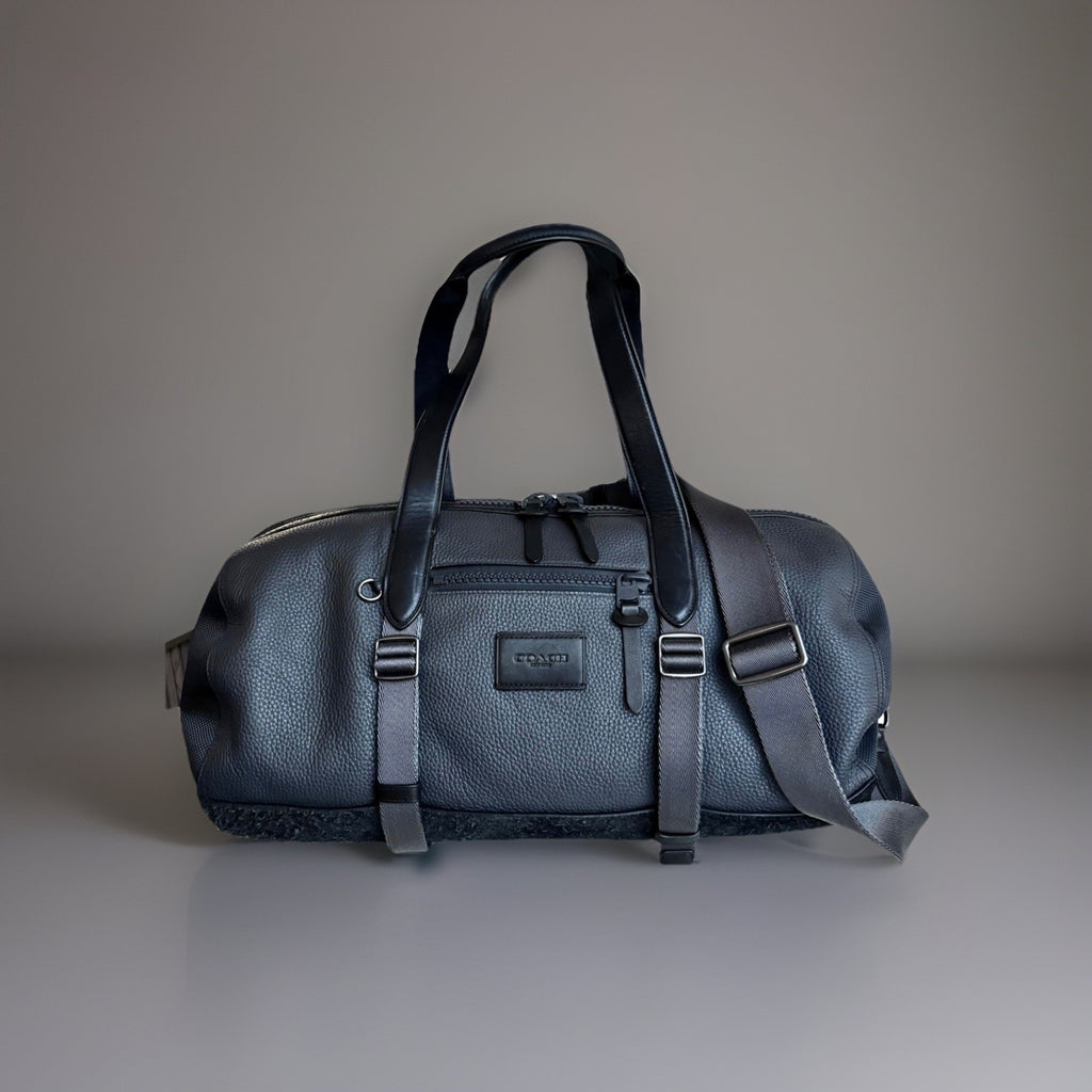 COACH Designer Duffle Gym Travel Bag Pebble Leather Navy Leather Sued (org $795)