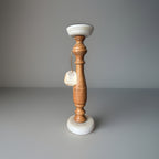 DECO 79 Mango Wood Candle Holder White Marble Base Turned Pillar 15” Candlestick