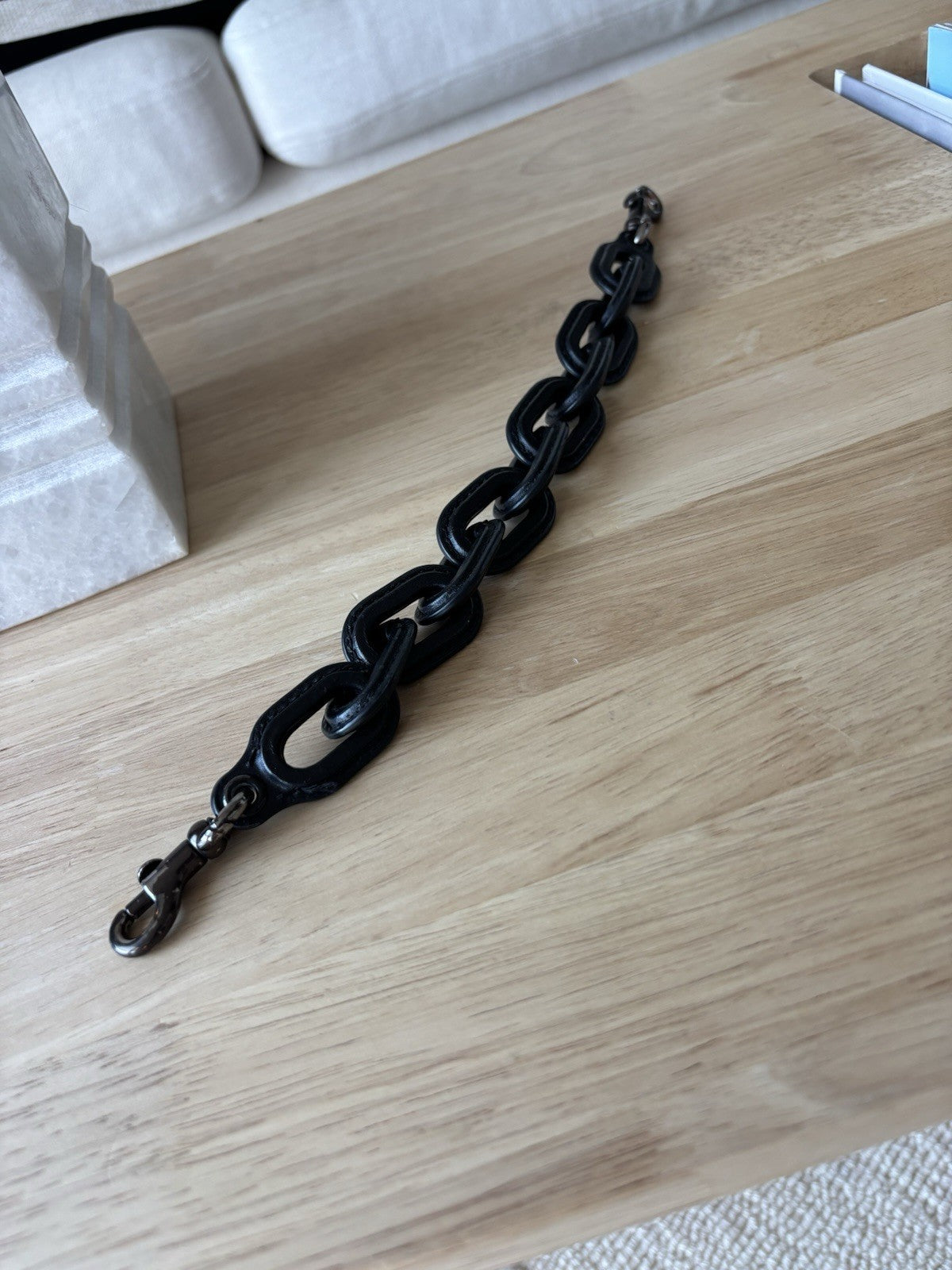 COACH RARE Black Leather Wrapped Chunky Chain Bag Strap Gunmetal Clips 12.5 in