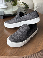 Coach Signature C Logo Canvas Slip On Sneakers Charcoal Women Size 11 (org $175)