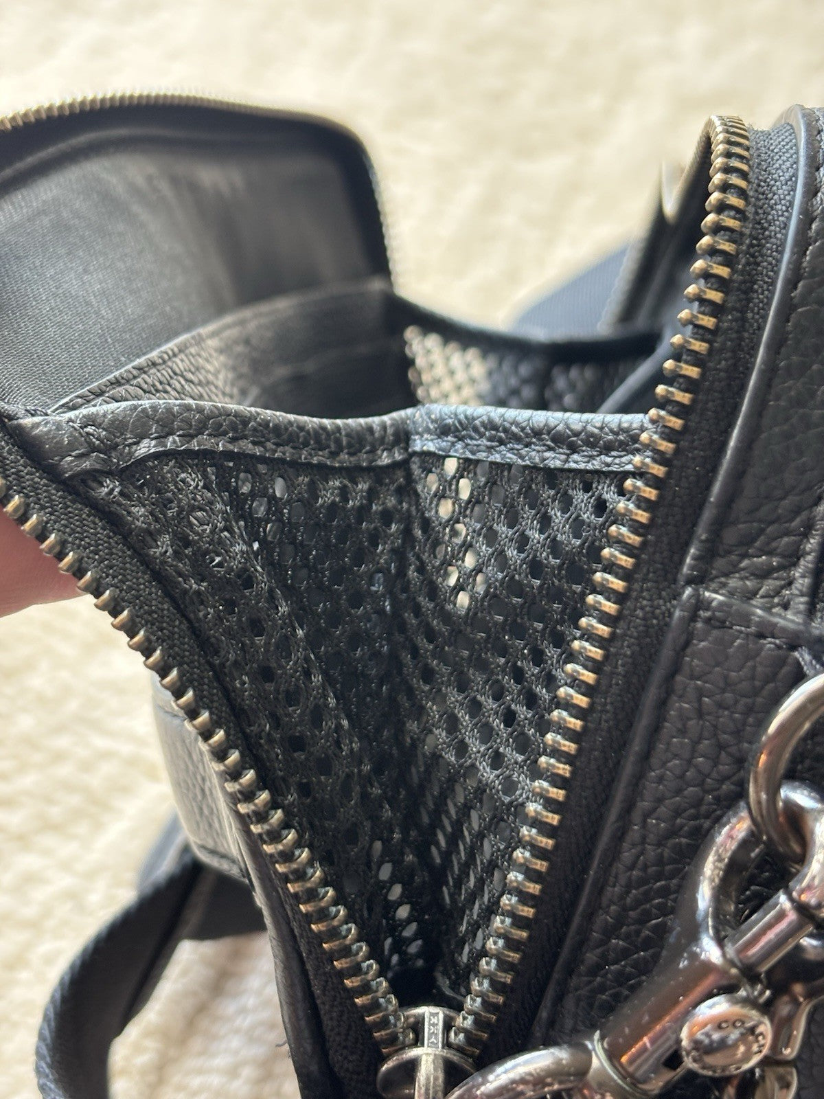 COACH Charter Crossbody Bag Black Polished Pebble Leather Gunmetal Double Zip
