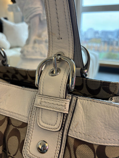 COACH Vintage SoHo Toffee Signature C White/Chalk Real Leather Shoulder/Handbag