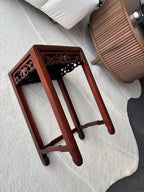 ANTIQUE Chinese Rosewood Pedestal Stand Carved Hardwood Plant Tea Side Table
