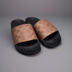 COACH Designer Sport Slide Signature “C” Pool Black/Tan Women Size 6 (org $195)